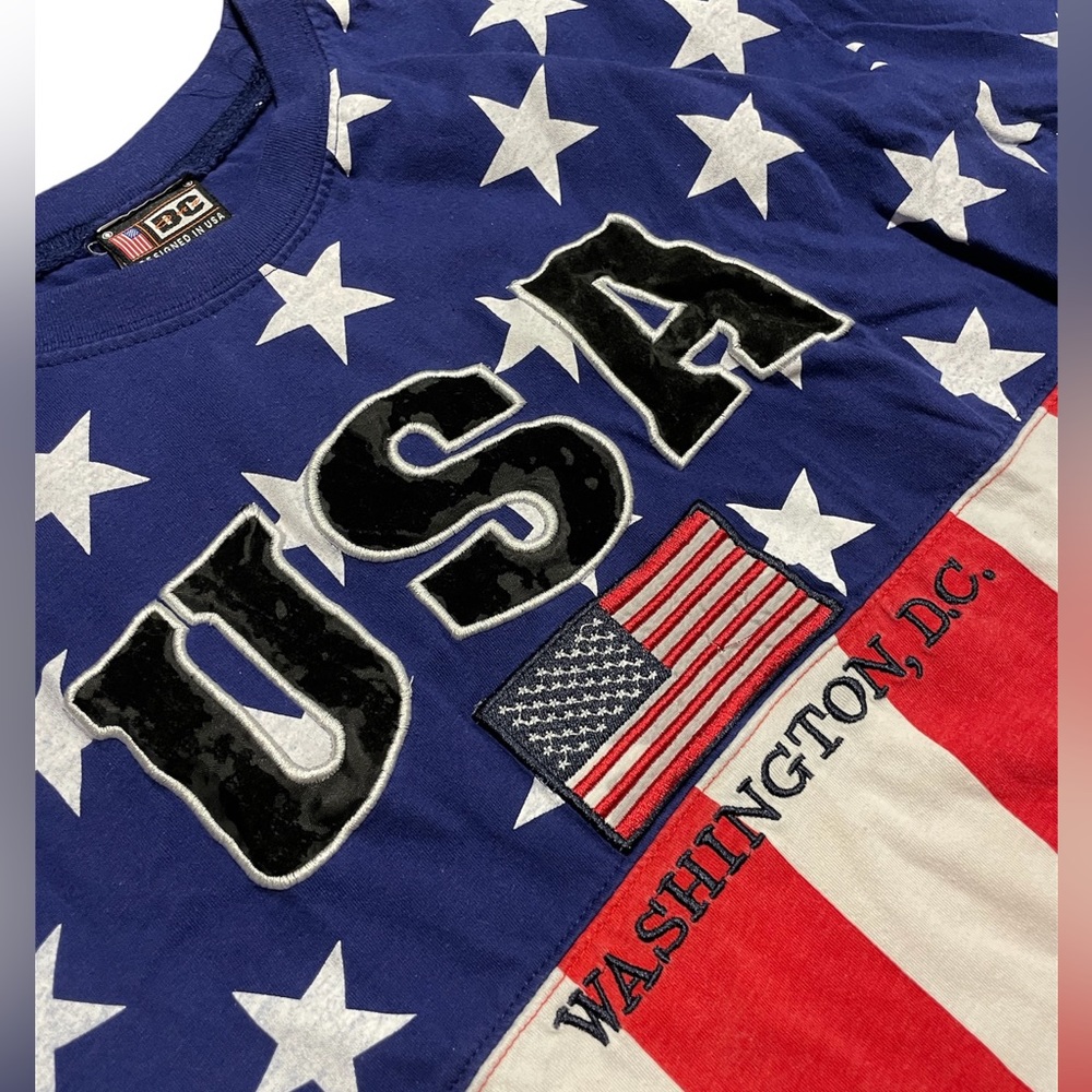 Vintage USA American Flag Washington DC 4th of July T-Shirt Double Sided Graphic - Picture 3 of 6